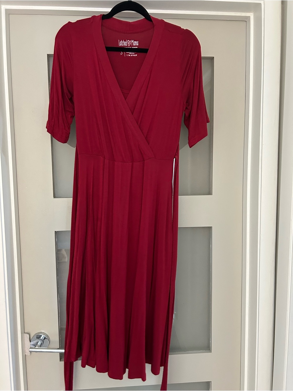 Latched Mama Red Wrap-Style Midi Nursing Dress